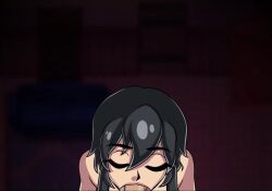 2d_animation animated audio black_hair blowjob brown_eyes game_cg jenna_(third_crisis) swallowing swallowing_cum tagme third_crisis video