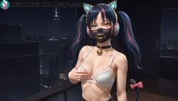 1girls ai_generated animal_ear_headphones animal_ears artist_name artist_signature bell black_hair bow bra breasts cat_ear_headphones cat_ears choker collar collarbone fake_animal_ears free_fire game_character green_eyes heterochromia hi_res high_resolution highres indoors jingle_bell kurutai long_hair looking_at_viewer mask medium_breasts mouth_mask multicolored_hair neck_bell pink_eyes pink_hair skin solo streaked_hair subscribestar subscribestar_username tail tail_bow tail_ornament twintails uncensored underwear unnamed_character upper_body white_bra