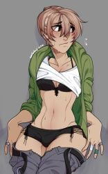 1boy alexander_novikov black_bra black_panties bra crossdressing femboy feminine_male light-skinned_male light_skin mechanized original_character panties