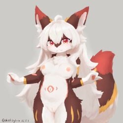 1:1 2025 4_fingers absurd_res ahoge anthro areola arm_markings belly belly_markings big_ears big_tail biped black_nose blush breasts brown_body brown_ears brown_fur canid canine chest_tuft claws colored countershade_face countershade_fur countershade_legs countershade_torso countershading cute_fangs dated digital_media_(artwork) digital_painting_(artwork) dipstick_ears dipstick_tail ear_markings fangs female female_anthro finger_claws fingerpads fingers fluffy fluffy_tail fox front_view fur gloves_(marking) grey_background hair hi_res inner_ear_fluff innie_vulva kemono leg_markings long_hair looking_at_viewer mammal markings medium_breasts monotone_hair multicolored_body multicolored_ears multicolored_fur multicolored_tail navel nipples nude painting_(artwork) pawpads pink_areola pink_markings pink_nipples pink_pawpads portrait red_body red_ear_tips red_ears red_eyes red_fur red_tail red_tail_tip shaded shiokisylvia simple_background smile snaggle_teeth snaggle_tooth solo standing tail tail_markings teeth thick_tail three-quarter_portrait tuft white_body white_claws white_countershading white_hair white_inner_ear white_inner_ear_fluff yellow_body yellow_fur yellow_markings
