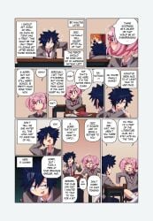 1boy 1girls blue_eyes blue_hair blue_skirt childish_panties clothed clothed_female clothed_male clothes clothing comic comic_page comic_panel desk doki_doki_literature_club english_text euf-dreamer natsuki_(doki_doki_literature_club) notebook panties paper pink_eyes pink_hair poster poster_(object) school_desk sketchbook skirt socks text text_box