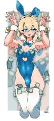 1girls blonde_hair blue_eyes bridget bulge bunny_ears bunnysuit female female_only guilty_gear guilty_gear_strive money money_in_thighhigh proud thighhighs thighs transfem transgender wristband