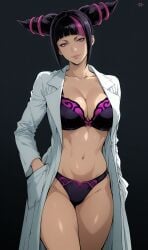 ai_generated big_breasts bra juri_han juri_han lab_coat large_breasts lxlbanner standing street_fighter