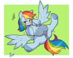 anus areola bayonet_(artist) blue_body blue_fur blush equid equine feathered_wings feathers female feral friendship_is_magic fur genitals hair hasbro hi_res horse looking_at_viewer mammal multicolored_hair my_little_pony mythological_creature mythological_equine mythology nipples nude pegasus rainbow_dash_(mlp) rainbow_hair solo spread_legs spreading tail teats vulva wings