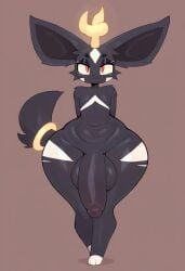 absurd_res ai_generated anthro balls big_balls big_penis black_balls black_body black_fur flaccid foreskin fur genitals girly hellsonger hi_res huge_balls huge_cock huge_thighs humanoid_genitalia humanoid_penis looking_at_viewer male mammal nintendo pear-shaped_figure penis pokemon pokemon_(species) pokemorph red_eyes simple_background small_but_hung smile solo teapot_(body_type) thick_thighs wide_hips