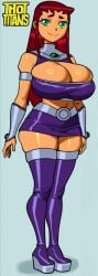 big_breasts breasts cleavage coldarsenal dc female huge_breasts solo starfire teen_titans thot_titans