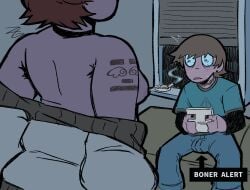 armpit_hair blush blushing_male breast_awe breasts brother brother_and_sister brown_hair bulge bulge_through_clothing bulge_under_clothes cardigan choker chubby chubby_female cigarette clothed d_cup dyed_hair exhibitionism flashing gaming hung hung_male incest incestuous incestuous_temptation neil_nordegraf older_brother older_brother_and_younger_sister original original_art original_artwork original_character red_hair scott_pilgrim scott_pilgrim_(series) scott_pilgrim_oc scott_pilgrim_takes_off scott_pilgrim_vs._the_world self_insert shocked shocked_expression shocked_eyes short_hair shoulder_tattoo sister tattoo