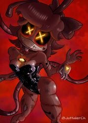 1girls black_sclera blep bunny_ears bunnysuit cyn_(murder_drones) cyntessa_(murder_drones) female female_focus female_only glitch_productions jottailer latex murder_drones nightmare_waifu robot robot_girl robot_humanoid skinsuit stitches tessa_elliot thick_thighs x-shaped_pupils yellow_eyes