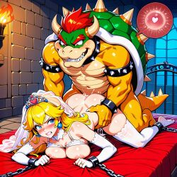 1boy 1girl ai_generated angry ankles_bound artaeum ass_up bad_end bedroom blonde_hair blue_eyes blush bondage bowser bra_lift captured castle chained_to_bed clenched_hands clenched_teeth crying_with_eyes_open cum_in_pussy cum_inside forced forced_impregnation forced_marriage honeymoon implied_impregnation implied_penetration implied_vaginal impregnation interspecies jewelry kidnapped large_breasts larger_male lingerie lipstick long_hair looking_at_partner looking_back male/female mario_(series) muscular_male newlyweds nintendo on_stomach ovum_with_heart princess_peach rape restrained sex sex_from_behind sex_slave size_difference sperm_meets_ovum stone_floor stone_wall straight tiara torch wedding_dress wedding_ring window wrists_bound x-ray