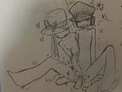 chance_(forsaken) cum cum_in_ass cum_inside general_hat headphones headphones_on_head moaning no_glasses object_in_ass object_insertion penis roblox sketch sketch_page text vibrator_in_ass wearing_general_hat wearing_hat wearing_headphones
