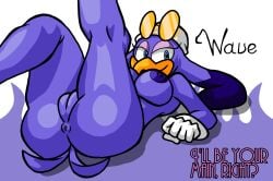 anus ass asshole bird_girl blue_eyes breasts completely_nude_female dialogue lying_on_back mobian_(species) purple_hair pussy sonic_(series) sonic_riders sonic_the_hedgehog_(series) swallow_(bird) teasing vagina wave_the_swallow