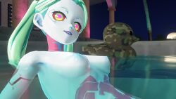 casual_nudity cyberpunk:_edgerunners not_furry outdoors outdoors_nudity rebecca_(edgerunners) rubber_duck vrchat vrchat_avatar vrchat_model