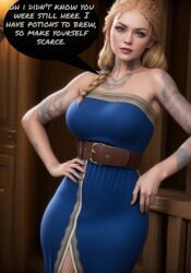 absurd_res absurdres ai ai_art ai_generated bent_over blonde_hair blue_dress blue_eyes braid braided_hair clothed_female clothing curvy femdom god_of_war god_of_war_ragnarok goddess hi_res high_quality jpg large_ass large_breasts long_hair milf mommy mommy_kink orange_hair posing sif sif_(god_of_war) speech_bubble surprised tattoo thick thick_ass thick_hips thick_legs thick_thighs witches_ai