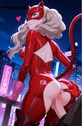 ai_generated anime ann_takamaki blonde_hair blue_eyes bodysuit cat_ears cat_tail catgirl grabbing_ass latex persona_5 sex shingekinogirls vaginal_penetration vaginal_sex