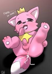 crown cute fox furry looking_at_viewer penis pink_eyes pink_fur pink_skin pinkfong pinkfong_(character) star tongue tongue_out youtube