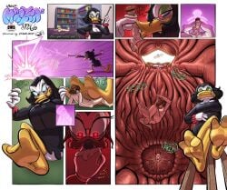 beak bird bird_beak comic cum_on_foot disney doweljump duck ducktales ducktales_(1987) ducktales_(2017) foot_crush foot_on_penis giantess giantess_feet giantess_vore library magic magica_de_spell multiple_angles stomach stomach_internal throat vore webbed_feet