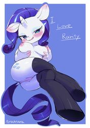 2013 anthro anthrofied anus aruurara ass blue_eyes blush breasts cutie_mark english_text equine eyeshadow female female_only friendship_is_magic fur hair hands horn makeup mammal my_little_pony nipples pony purple_hair pussy rarity_(mlp) solo straight_hair text unicorn white_fur