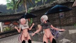 2girls 3d abs animated athletic athletic_female belly_button big_breasts breasts busty dancing female huge_breasts large_breasts megurine_luka mmd multiple_girls pink_hair tagme thong underboob video vocaloid yowane_haku