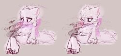 anonymous_artist anthro bittersweet_candy_bowl blush bodily_fluids bow_ribbon breasts bukkake cum cum_on_breasts cum_on_face cum_string cumshot cumshot_on_face domestic_cat duo ejaculating_on_another ejaculation felid feline felis female fur genital_fluids genitals grey_body grey_fur hi_res humanoid_genitalia humanoid_penis looking_at_genitalia looking_at_penis lucy_(bcb) male male/female mammal masturbation mike_(bcb) nervous nude offscreen_character one_eye_closed open_mouth pawpads paws penis simple_background steam sweat sweatdrop text vaginal_fluids white_body white_fur