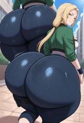 ai_assisted ai_generated big_ass blonde_hair blue_pants civitai clothed_ass first_time green_jacket hokage huge_ass idk_what_to_tag_it naruto naruto_shippuden tsunade tsunade_senju