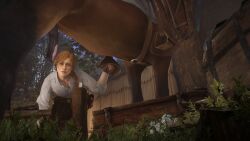 3d athazel blonde_hair brown_eyes freckles horse horsecock red_dead_redemption_(series) red_dead_redemption_2 rockstar_games sadie_adler sfm zoophilia