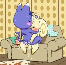 animal_crossing anthro ass balls blue_body blue_fur blush bodily_fluids closed_eyes cum cum_inside domestic_cat duo erection felid feline felis female fur furniture genital_fluids genitals grorby head_tuft male male/female mammal marshal_(animal_crossing) nintendo nude penetration penis pixel_art rodent rosie_(animal_crossing) sciurid sex sitting sofa sofa_sex sweat tan_body tan_fur tree_squirrel tuft