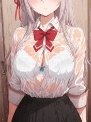 1girls alisa_mikhailovna_kujou bra bra_visible_through_clothes breasts cleavage large_breasts see-through wet white_bra