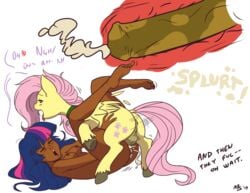 breasts cum cum_inside dark_skin female fluttershy_(mlp) friendship_is_magic futanari herm human humanized intersex megasweet my_little_pony straight_hair text twilight_sparkle_(mlp)