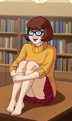 ai_generated ass barefoot breasts brown_hair clothed clothed_female clothing feet female female_only foot_fetish glasses library scooby-doo scooby-doo!_mystery_incorporated skirt solo solo_female velma_dinkley velma_dinkley_(mystery_incorporated)