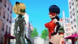 1boy 1girl1boy 1girls ai_generated big_breasts blue_eyes cat_noir covered_nipples edit gloves kenergi ladybug_(character) leotard male mask miraculous_ladybug polka_dot_swimsuit tagme twin_braids warmachine0001