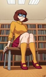 ai_generated breasts brown_hair clothed clothed_female clothing female female_only glasses heels knee_socks kneehighs kneesocks library orange_socks scooby-doo scooby-doo!_mystery_incorporated shoes skirt socks socks_and_heels socks_and_shoes solo solo_female velma_dinkley velma_dinkley_(mystery_incorporated)