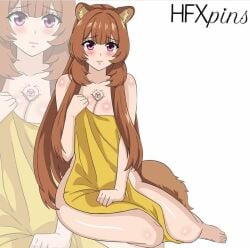 brown_hair cleavage hfxpins raccoon_ears racoon_girl racoon_tail raphtalia tate_no_yuusha_no_nariagari towel towel_only