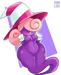 absurd_res ass belly big_breasts big_butt blush breasts clothing female ghost gloves hair hair_over_eyes handwear hat headgear headwear hi_res humanoid mario_bros moonix_xero nintendo open_mouth paper_mario pink_hair purple_body shadow_creature simple_background solo spirit thick_thighs trans_(lore) trans_woman_(lore) vivian_(mario) vivian_(paper_mario) wide_hips witch_hat