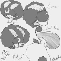 1girl abitthicker big_breasts big_thighs breasts busty female furry horns luna nose_piercing oc plump_butt sheep sheep_ears sheep_horns sheep_tail tail thick_thighs