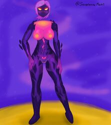 black_hole breasts cosmic_series dark_star_karma floating_head front_view karma_(league_of_legends) league_of_legends purple_skin pussy serotonine_madness solo solo_female