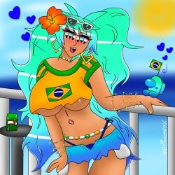 1girls artist_request blush brazil brazilian brazilian_female brazilian_miku crewmate_(among_us) hatsune_miku smiling vocaloid