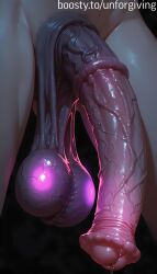 ai_generated animal_genitalia_on_humanoid big_penis big_testicles futanari glowing glowing_genitalia glowing_penis hips horsecock horsecock_futanari horsecock_on_humanoid penis purple_skin testicles unforgiving