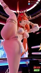 1girls 3d 3d_model 3d_render big_ass big_breasts big_butt big_thighs curved_horn curvy curvy_body curvy_female curvy_figure female female_only genshin_impact horn horns huge_ass huge_breasts huge_butt jewelry lifting_leg misterorzo nilou_(genshin_impact) one_eye_closed one_leg_up peace_sign pole pole_dancing pussy_peek smile solo spicyorzo