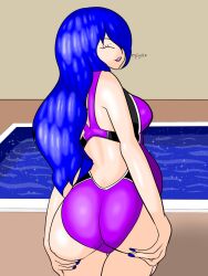 ambrosia_(spector) ass blue_hair female one-piece_swimsuit original spector swimsuit swimwear