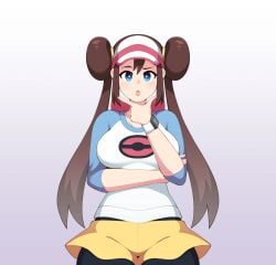 1girls blue_eyes breasts brown_hair female large_breasts light-skinned_female light_skin nintendo notkadraw pokemon pokemon_bw2 rosa_(pokemon) twin_buns twintails