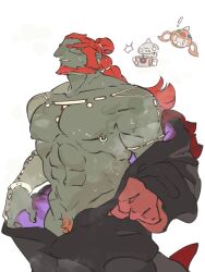 bara beard facial_hair ganondorf gerudo green_body green_skin male male_only muscles muscular musk nintendo red_hair solo solo_male sweat sweating the_legend_of_zelda tsunami07 undressing