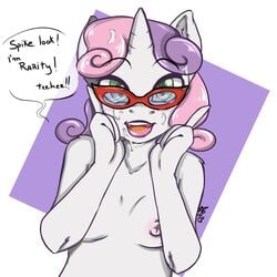 ambris anthro breasts casual cum cum_in_hair cum_on_face english_text equine eyewear female friendship_is_magic glasses hair hair_on_head horn horse my_little_pony open_mouth pony solo sweetie_belle_(mlp) text unicorn