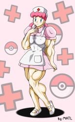 abs biceps breasts female matl muscles muscular muscular_arms muscular_female muscular_legs muscular_thighs nurse_joy pecs pokemon