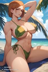 1girls 2024 ai_generated arm_behind_back beach big_breasts bikini bikini_bottom bikini_top blush breasts brown_eyes covered_nipples curvy curvy_figure detailed female hi_res illumaru jujutsu_kaisen kugisaki_nobara leaf_bikini looking_at_viewer mature mature_female mature_woman navel orange_eyes orange_hair outdoors patreon_username smirk smirking smug solo solo_female solo_focus stable_diffusion tagme thick thick_legs thick_thighs thighs