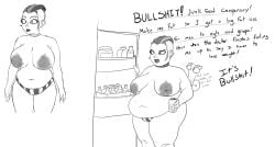 1girls areolae b-mage belly big_belly big_breasts breasts dialogue fat female female_focus foamy germaine kitchen neurotically_yours nipples obese overweight overweight_female panties piercing piercings punk refrigerator short_hair solo_focus text weight_gain