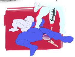 balls bara big_penis blue_hair blue_hair_bottom bottle_in_ass coca-cola domination flaccid gay light_hair_on_dark_hair male male_only muscles muscular para-p penis pepsi pepsiman red_hair red_hair_on_blue_hair red_hair_top