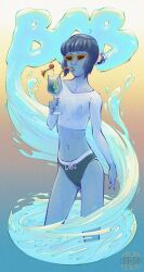 1girls blue_hair blue_skin bored breasts female indifferent lapis_lazuli_(steven_universe) long_legs nipples nipples_visible_through_clothing peridot_(steven_universe) see-through see-through_clothing see-through_shirt see-through_top slender_legs small_breasts solo steven_universe translucent_clothing water wet wet_clothing wet_shirt