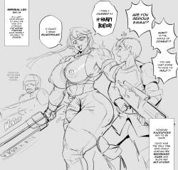 1futa 2022 2boys anon8919 areolae astra_militarum big_breasts big_penis breasts bulge catachan_jungle_fighters chainsword clothed clothing dialogue duo_focus english_text erection erection_under_clothes fully_clothed futanari guardsman_(warhammer_40k) guardswoman_(warhammer_40k) human imperial_guard imperium_of_man larger_futanari male monochrome muscular_futanari nipples penis sketch speech_bubble standing text warhammer_(franchise) warhammer_40k