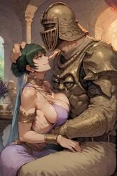 abs ai_generated athletic_female big_ass big_breasts cleavage dark_hair dress fit_female giant_male huge_ass huge_breasts huge_male jujutsu_kaisen married_couple medieval_armour medieval_clothing muscular_male princess romantic serratus serratus_anterior size_difference tomboy wholesome zenin_maki