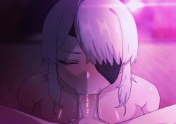 1boy animated commentary_request commission erection eyepatch fellatio female highres korean_commentary monster_hunter_(character) monster_hunter_(series) nupp one_eye_covered oral penis pov saliva saliva_on_penis saliva_trail solo_focus straight uncensored white_hair